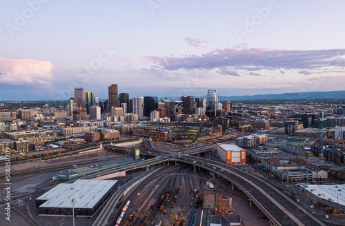 Aerial View of Denver, Colorado at Sunset photo