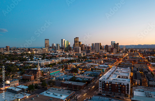 Aerial View of Denver, Colorado at Sunset