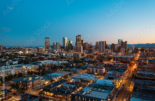 Aerial View of Denver  Colorado at Sunset