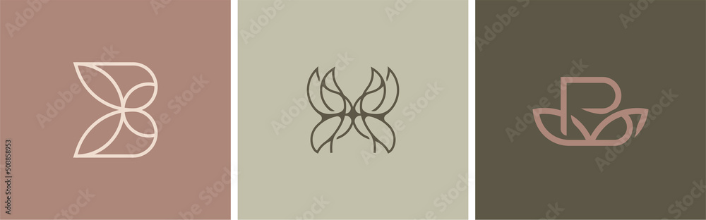 Set of three butterfly vector logos. Linear logo monogram letter B ...