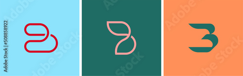 Set of three vector logos. Linear logo monogram letter B. Vector illustration