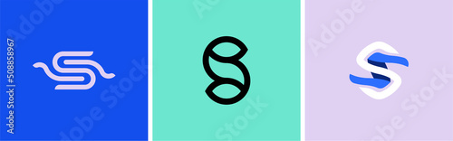 Set of three vector logos. Linear logo monogram letter S. Vector illustration