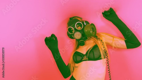 Gasmask covered disco dancer woman 