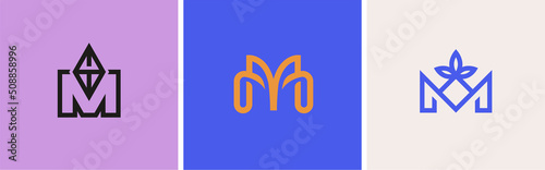 Set of three vector logos. logo monogram letter M. Vector illustration.