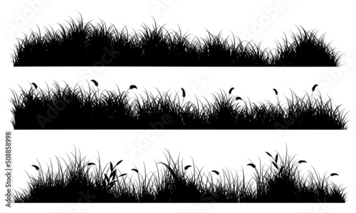 meadow, grass field, grass silhouettes set