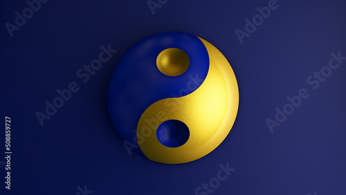 3D Illustration of Chinese Blue and Gold Tao Yin Yang Symbol Icon Isolated on Background