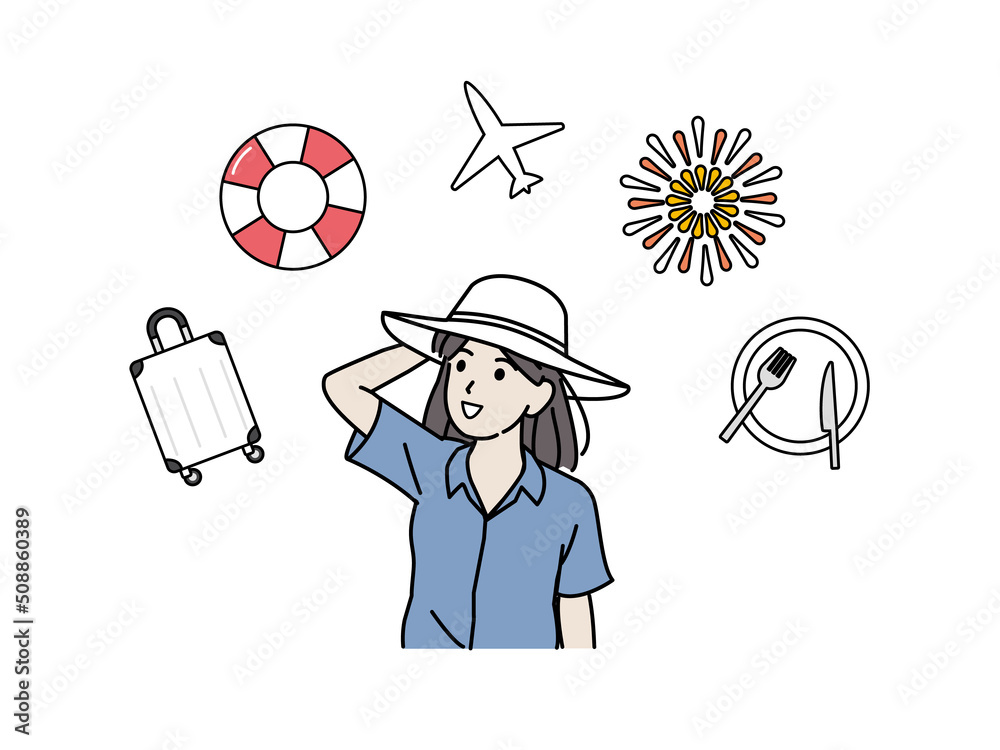 旅行をする若い女性一人旅夏休みstock Vector Adobe Stock
