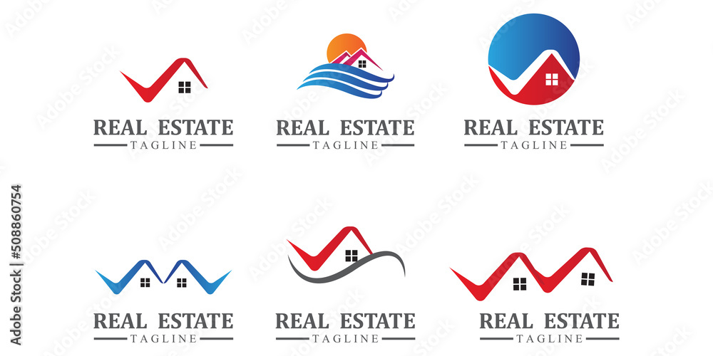 Real estate logo design icons with sun and birds free Real estate logo design icons with sun and birds free