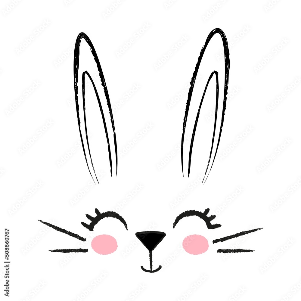 Cute face of happy rabbit with long ears in doodle style. The cartoon ...