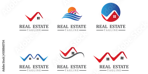 Real estate logo design icons with sun and birds free