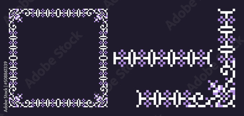 Lacy frame, corner and border with ukrainian embroidery vyshyvanka Pixel or square designed filigree frame for classic ornamental design