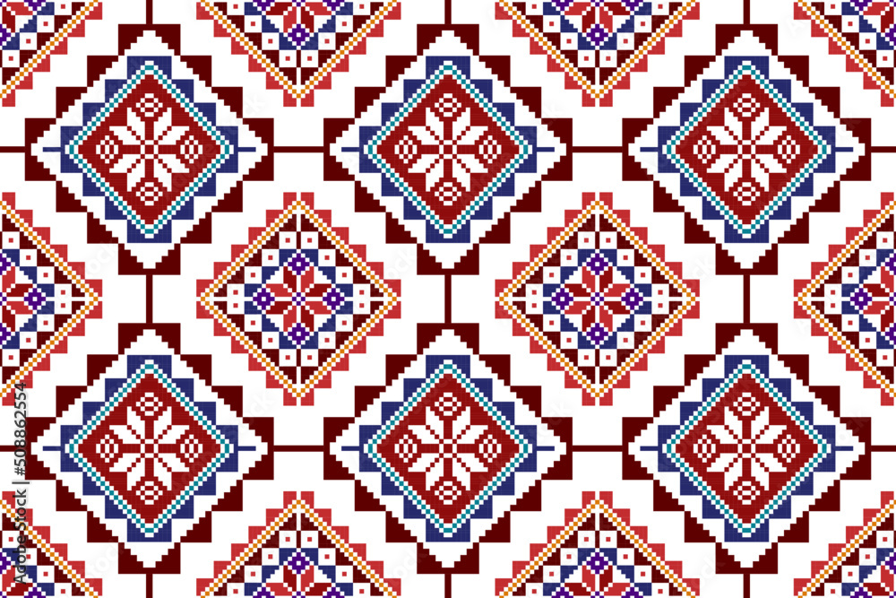 Geometric abstract Ikat ethnic seamless pattern design. Aztec fabric carpet mandala ornaments textile decorations wallpaper. Tribal boho native ethnic turkey traditional embroidery vector background Geometric abstract Ikat ethnic seamless pattern design. Aztec fabric carpet mandala ornaments textile decorations wallpaper. Tribal boho native ethnic turkey traditional embroidery vector background