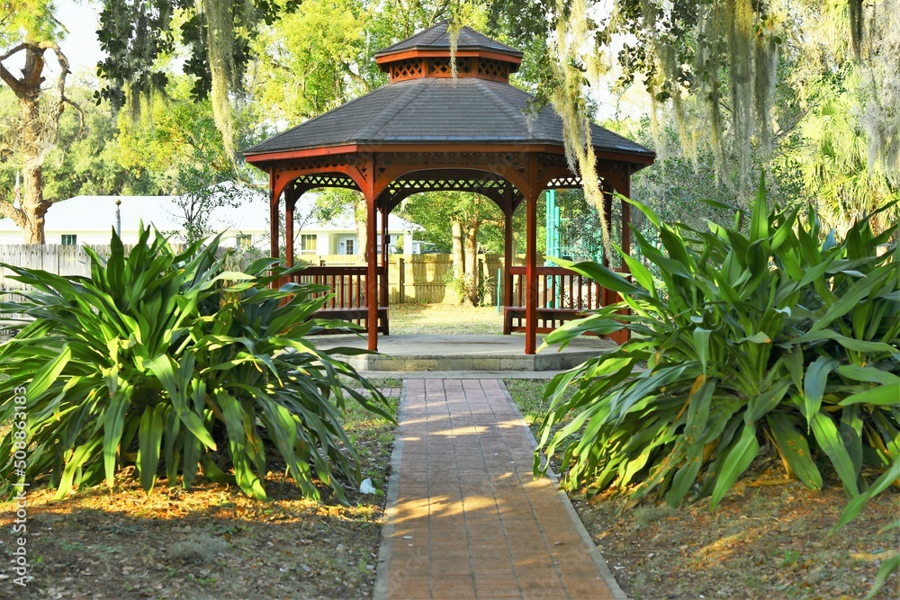 Decorative Gazebo in green luscious park square in Florida USA Decorative Gazebo in green luscious park square in Florida USA