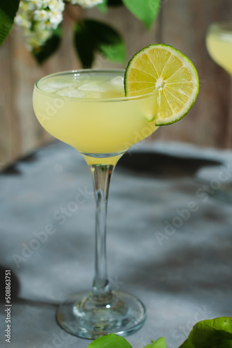 Glass of daiquiri cocktail. Summer alcoholic mixed drink.