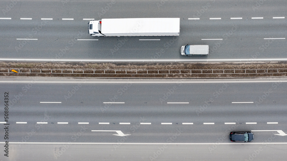 Aerial view of truck moving on the road