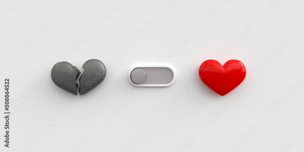 Deactivated love toggle switch. Switcher between a scarlet red heart ...