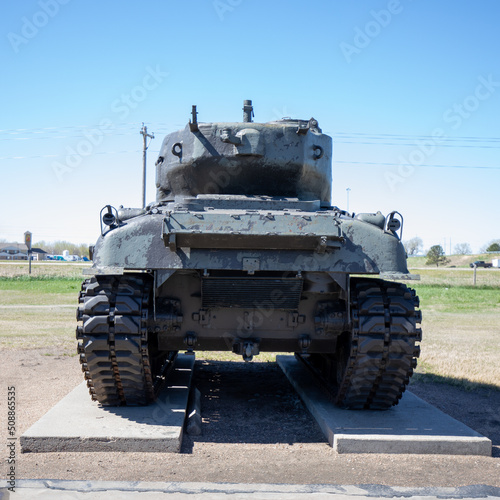 Lexington, Nebraska - April 29 2021: Army Marines military M4A3 Sherman Tank at Heartland Museum of Military Vehicles. photo