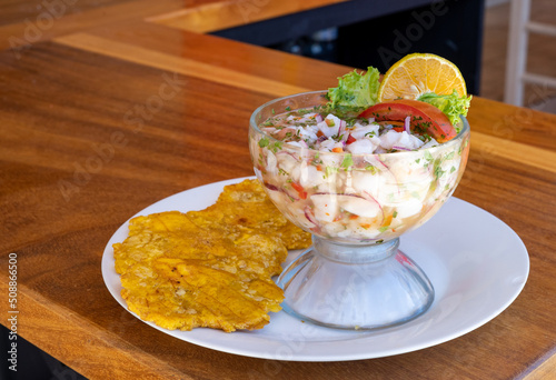 Delicious fish ceviche with patacones from Costa Rica photo