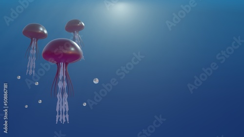 World Ocean day banner template with 3d render jellyfish photo