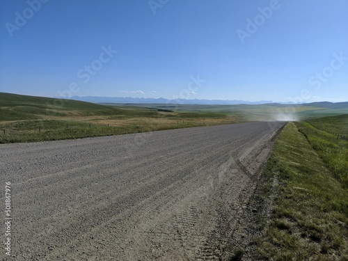 gravel road with dust