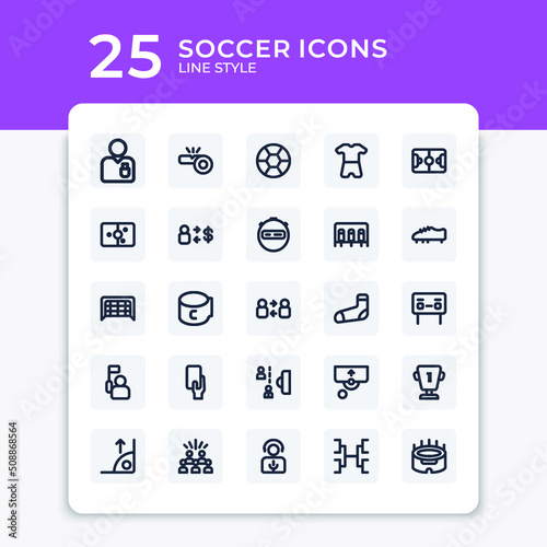 Editable vector pack of soccer line icons. Premium quality symbols. Collection of Stroke vector icons for concept, web graphics and mobile app. Simple thin line signs.