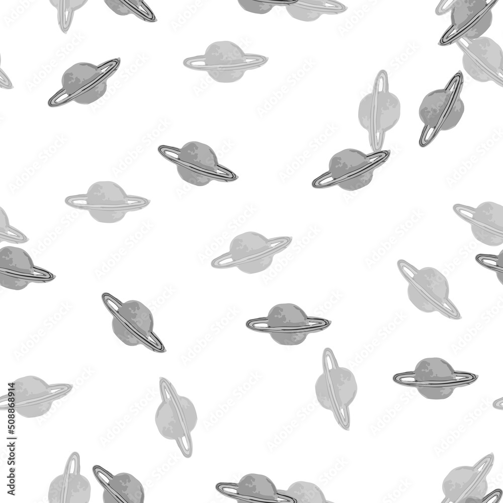 Pattern gray small planet Saturn on a white background for your seamless design Pattern gray small planet Saturn on a white background for your seamless design