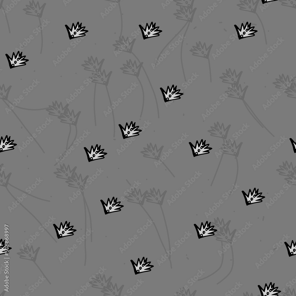 Pattern black flowers with a geometric line on a gray background for your seamless design Pattern black flowers with a geometric line on a gray background for your seamless design