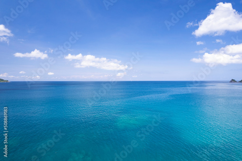 Beautiful Sea in summer season Drone camera aerial view landscape seascape. Amazing Sea waves background © panya99