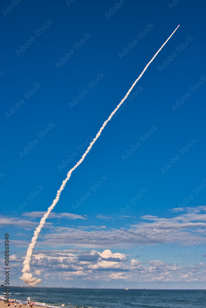 Missile launch from Cape Canaveral viewed from Cocoa Beach, Florida