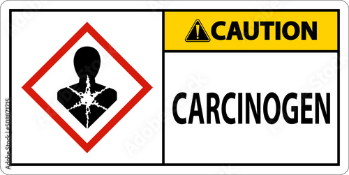Caution Carcinogen GHS Sign On White Background photo