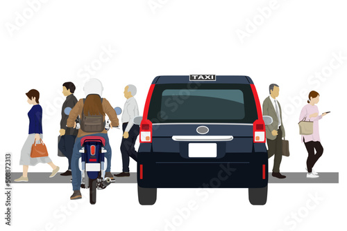 道路を渡る人たちと停止中の車両　その2