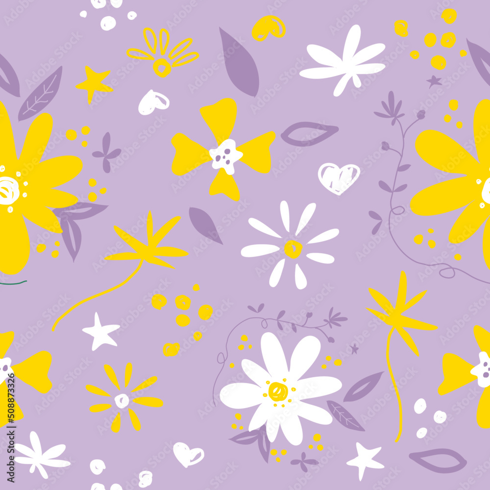 Colorful and bright summer with leaves and flowers seamless pattern Background with florals vector on modern style.