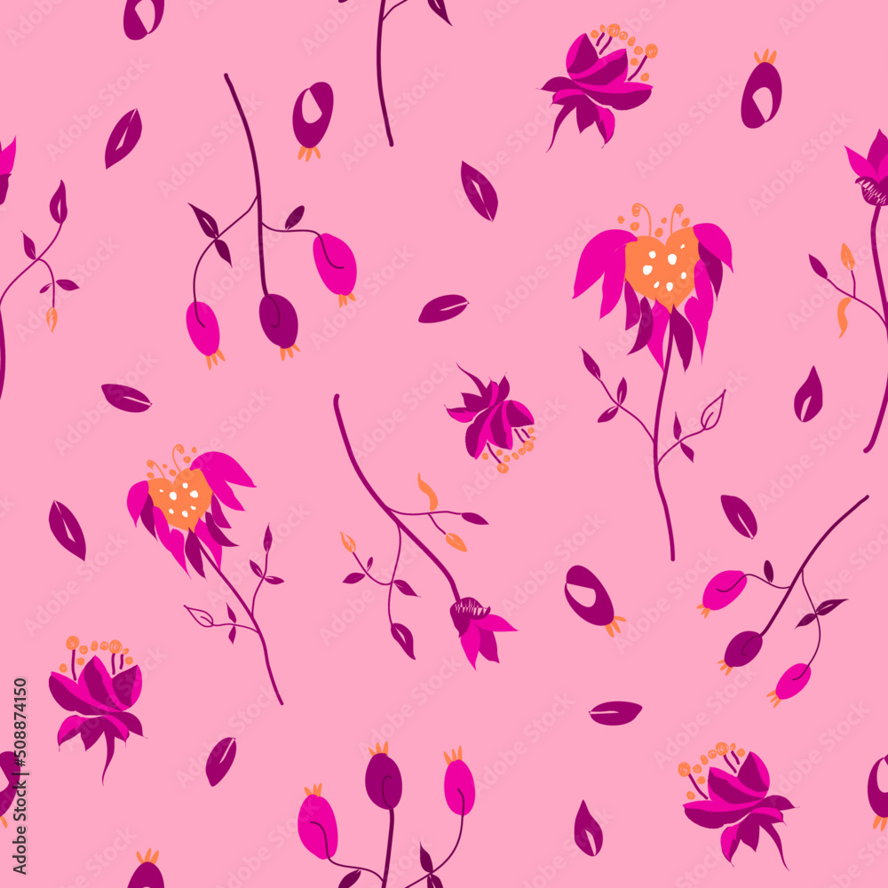Blooming floral meadow seamless pattern. Plant background for fashion, wallpapers, print.Trendy floral design