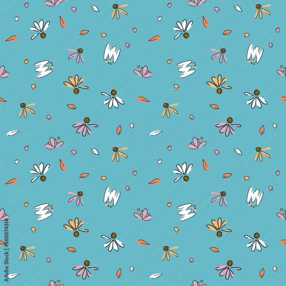 Hand drawn cute floral small seamless pattern for fashion prints decoration, fabric, wallpaper and all prints on background earth tone color.