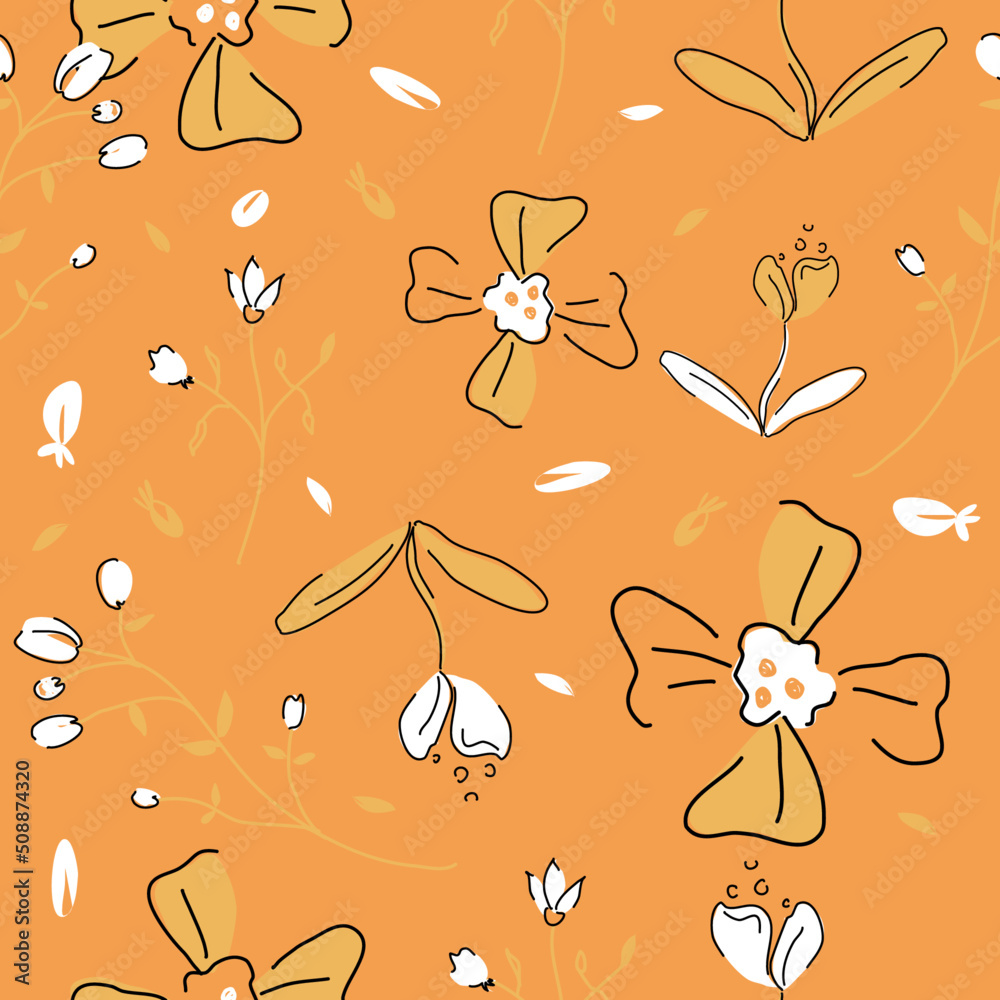 Hand drawn cute floral small seamless pattern for fashion prints decoration, fabric, wallpaper and all prints on background earth tone color.
