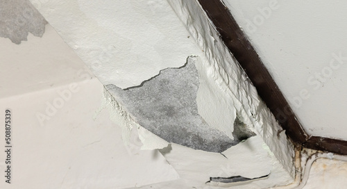 Bilde på lerret Water leaking from concrete slab porch into room below.