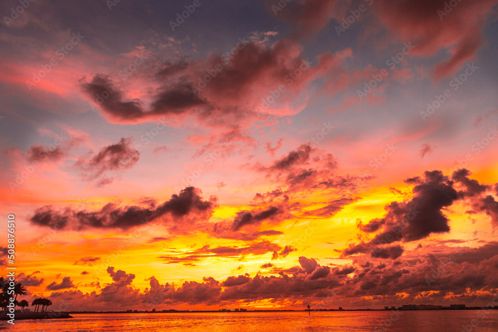 Beautiful sunset sky at beach ocean 