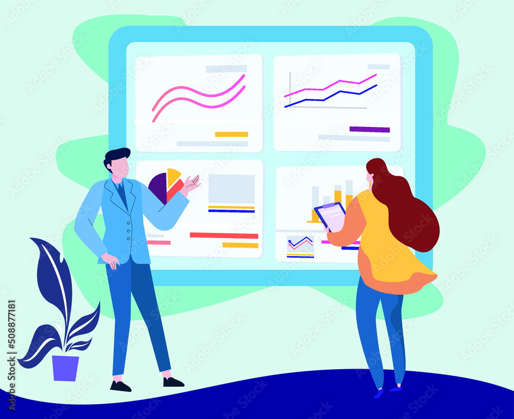 office worker presenting business infographic office worker presenting business infographic