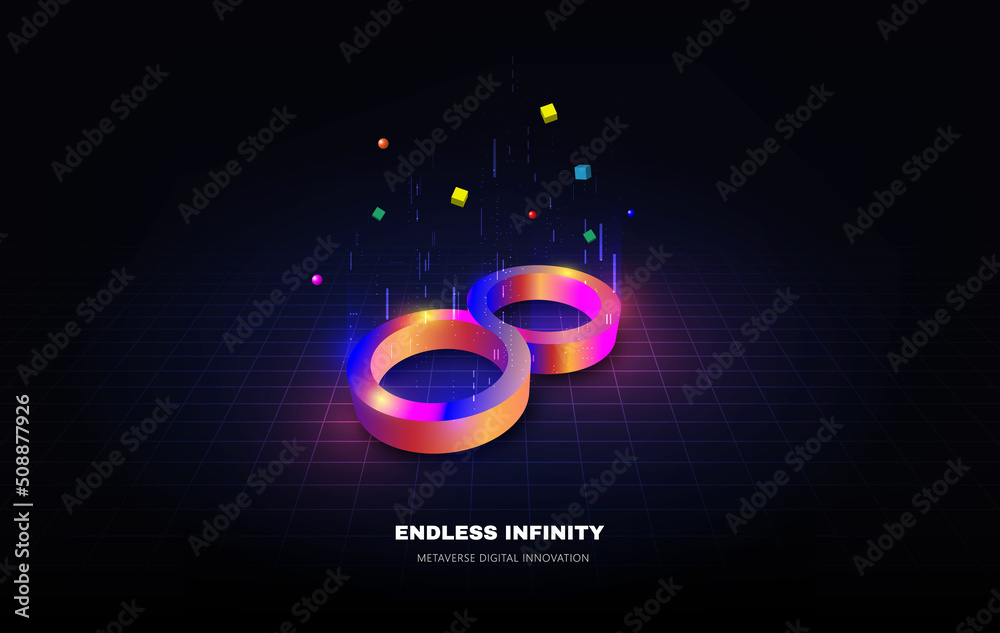 Endless infinity sign of virtual reality metaverse digital innovation game or internet future online simulation media cyber - obrazy, fototapety, plakaty 