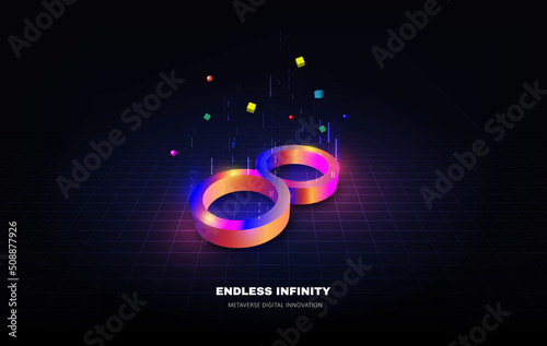 Endless infinity sign of virtual reality metaverse digital innovation game or internet future online simulation media cyber photo