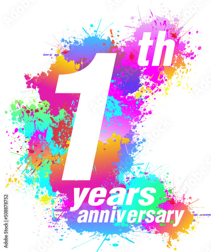 Logo design for 1th years anniversary. Colorful paint drops ink splashes, Icon, Symbol. Vector illustration.