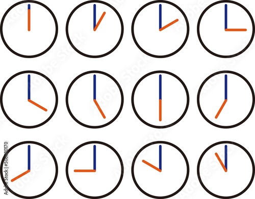 時計　時刻　長針が青　短針が赤　いろんな時刻　セット