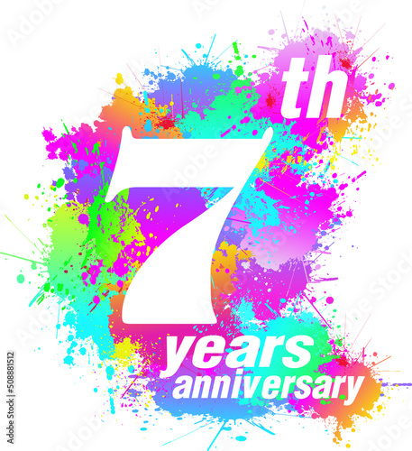 Logo design for 7th years anniversary. Colorful paint drops ink splashes, Icon, Symbol. Vector illustration.