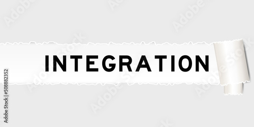 Ripped gray paper background that have word integration under torn part