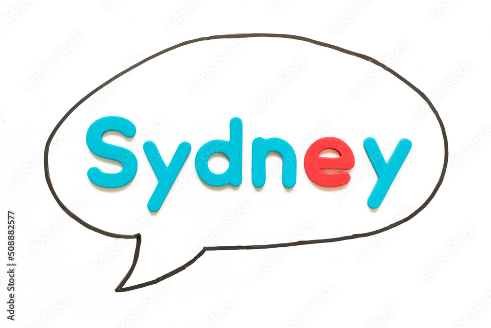 Alphabet letter with word sydney in black line hand drawing as bubble speech on white board background Alphabet letter with word sydney in black line hand drawing as bubble speech on white board background