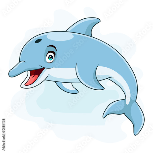 Cute dolphin cartoon jumping isolated on white background