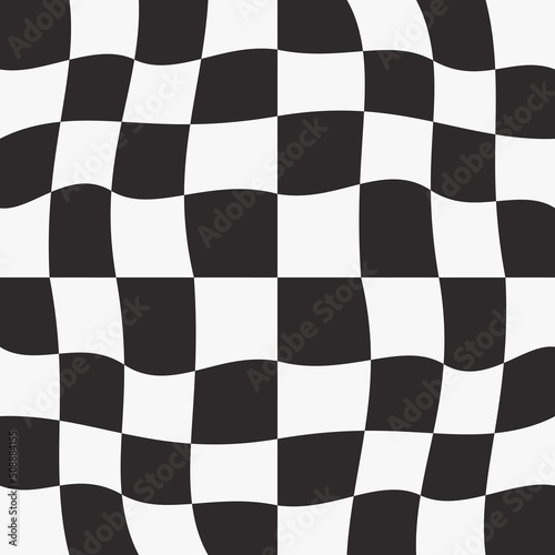 The 8x8 chessboard is bent, resembling a canvas in the wind. Vector checkered pattern seamless and primitive. Stylish black and white factory chessboard.