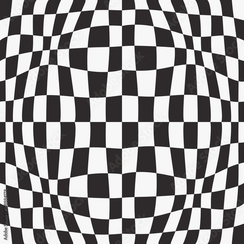 Curved and seamless checkerboard. Vector stylish interior of checkers in black and white. Chess design.