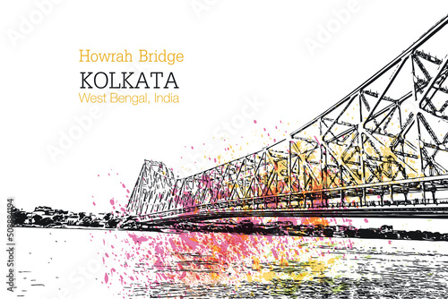 Kolkata howrah bridge of Kolkata, City in West Bengal vector illustration  art Stock Vector | Adobe Stock