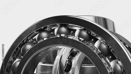 Still life of ball bearings on a white background. isolated. 3D Rendering.